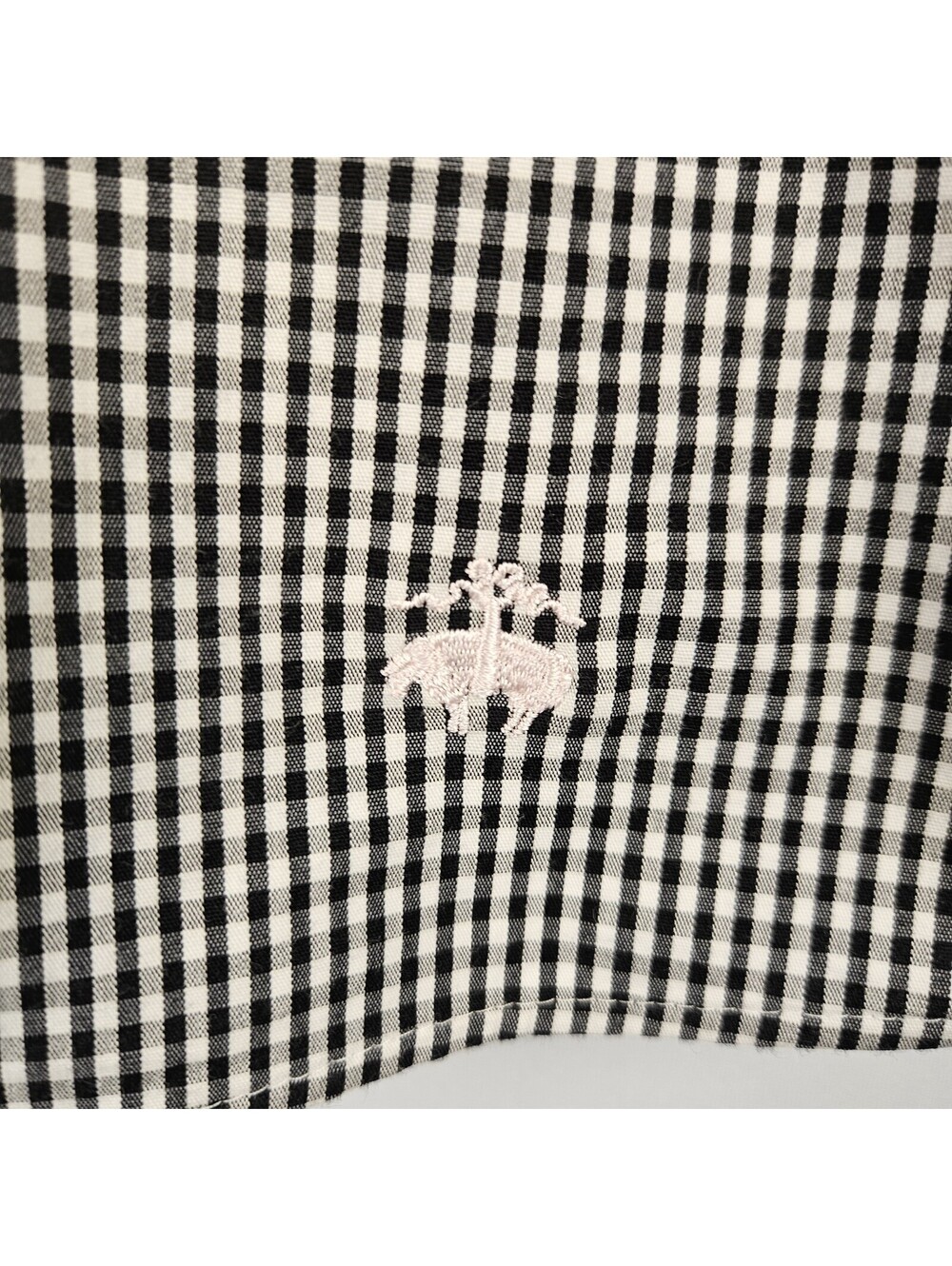Brooks Brothers Petite 8P Gingham Blouse Black White Peter Pan Collar Stretch - Picture 5 of 9